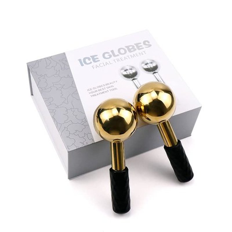 brakverla Facial Ice Globes and Roller, Cooling Massager for Face, Eyes and Neck, Cryotherapy Treatment for Puffiness, Dark Circles and Wrinkles (Gold)