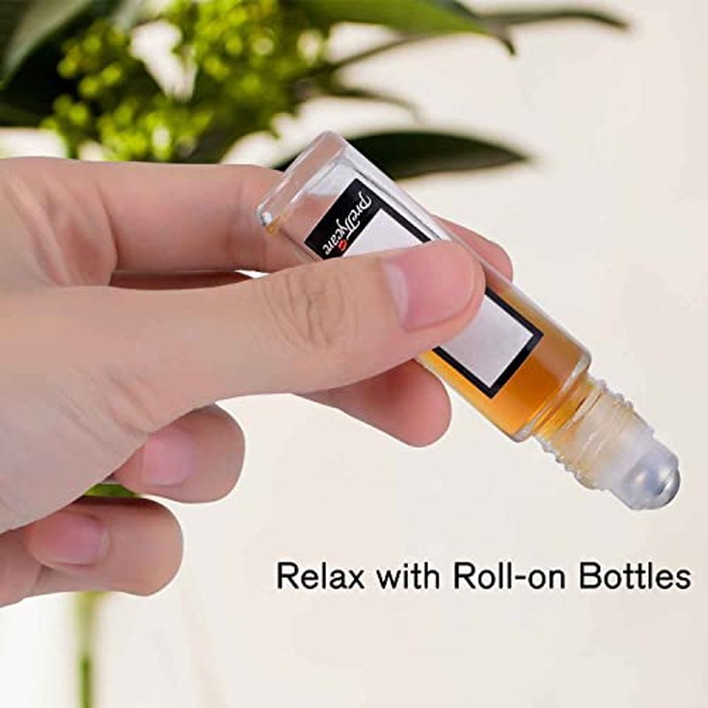 PrettyCare Essential oil Roller Bottles for Oils 10ml Glass Clear Perfume Bottles Empty with Extra Roller Balls, Opener, Funnel, Pipette, Labels, 4pack Roll on Bottles