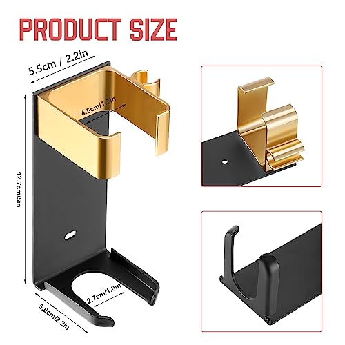 Wall Mount Holder for Hair Styling Tools - Aluminum Alloy Storage Rack for Curling Irons, Straighteners & Multi-Styler Attachments - No Drill Adhesive or Screw Mount (Black&Golden)