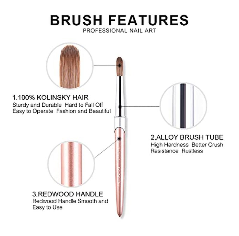 KADS 100% Kolinsky Sable Acrylic Brush Nail Brush for Acrylic Application Round Head Crimped Nail Art Brush Manicure Tool (8#)
