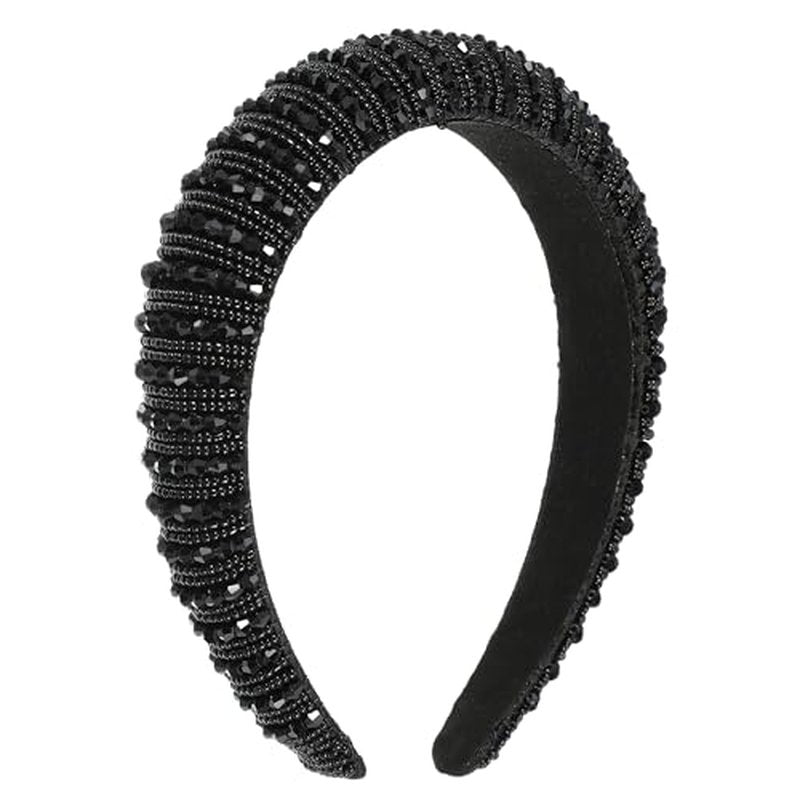 VOCOSTE Crystal Headband, Rhinestone Hairband for Women, Black, 1.2 Inch Wide