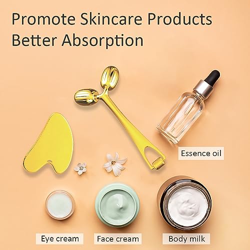 Yeamon Face Massager, Metal Face Roller Gua Sha Massage Tool for Face Neck Eye Body Skin Care, Facial Roller for Women(Gold)