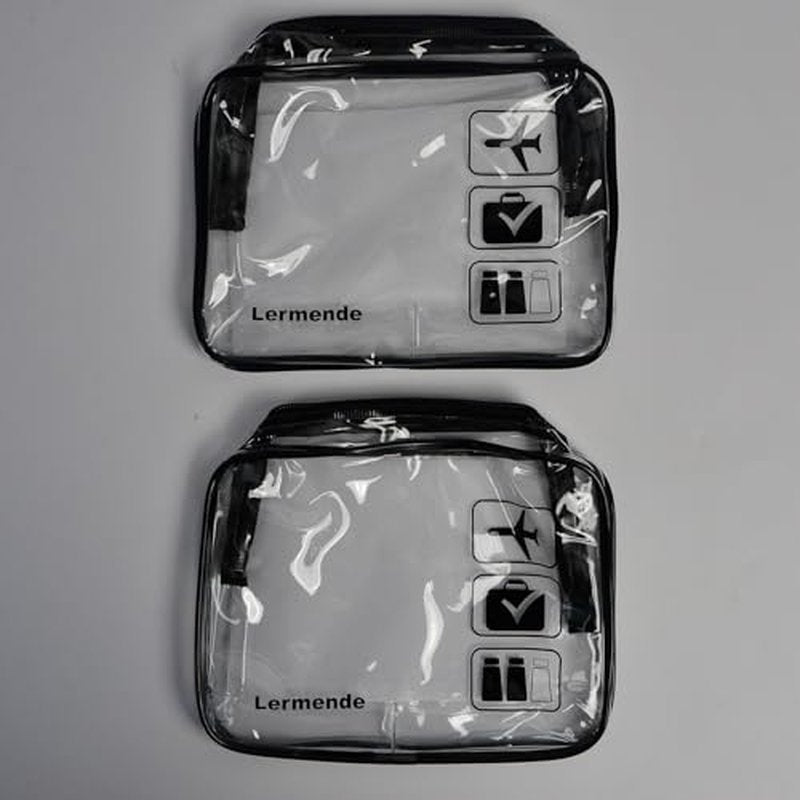 Lermende 3pcs TSA Approved Toiletry Bag with Zipper Travel Luggage Pouch Carry On Clear Airport Airline Compliant Bag Travel Cosmetic Makeup Bags for Men Women - Blk-N-S