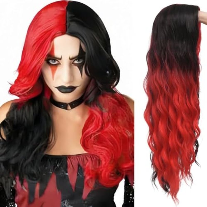 Tseses Green and Black Wigs for Women Long Curly Wavy Wigs Synthetic Natural Hair Wigs for Halloween Cosplay Us