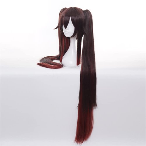 Mystylecos Anime Hutao Coslplay Wig Genshin Impact Red Brown Gradient Bangs Double Ponytail Wig Halloween Party Wigs