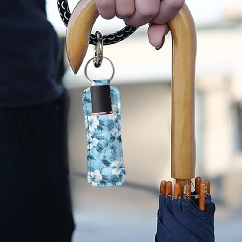 SEANATIVE Tropical Floral 5 Pieces Lipstick Keychain Holder Lip Balm Holder Keychain Clip on Sleeve Chapstick Lip Gloss Holder Colorful Lipstick Pocket Keychain Bag Accessories for Women