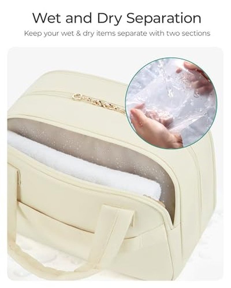 BAGSMART Travel Toiletry Bag, Large Wide-open Travel Bag for Toiletries, Puffy Makeup Cosmetic Travel Bag with Handle-Beige