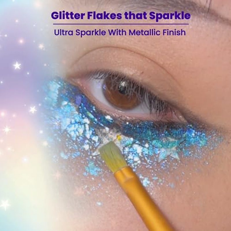 Blossom x babyleska Stellar Glow Gel Chrome Flake Eyeshadow Flake Multichrome Color Gradient Shiny Eye Shadow Topper Multi-Tone High Shine Finish Metallic Glitter Shimmer, 2pk, Aurora/Nebula