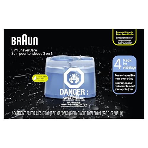 Braun Clean & Renew Refill Cartridges CCR, Cleans your Shaver for Optimal Hygiene, Removes Residual Hair & Skin Particles, Lemon Scent, 22.8 fl oz (Pack of 4)
