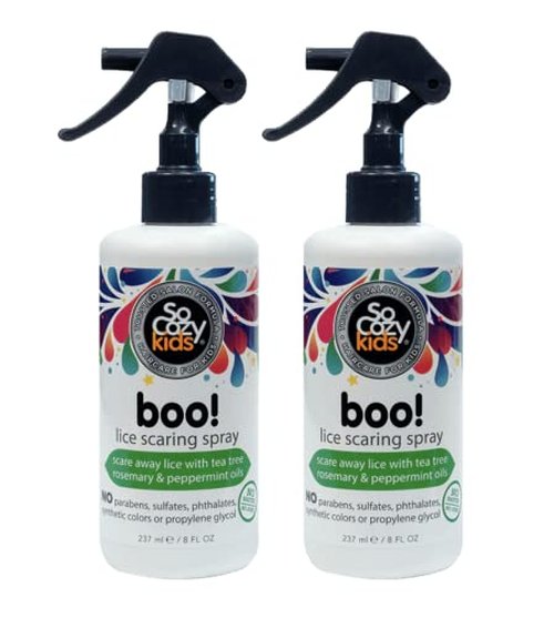 SoCozy Boo Lice Scaring Spray For Kids Hair, Effective Lice Treatment (8 Fl Oz, Pack of 2) Clinically Proven to Repel Lice, Conditioning with Tea Tree Oil, Rosemary Oil, Keratin, Paraben, Sulfate Free