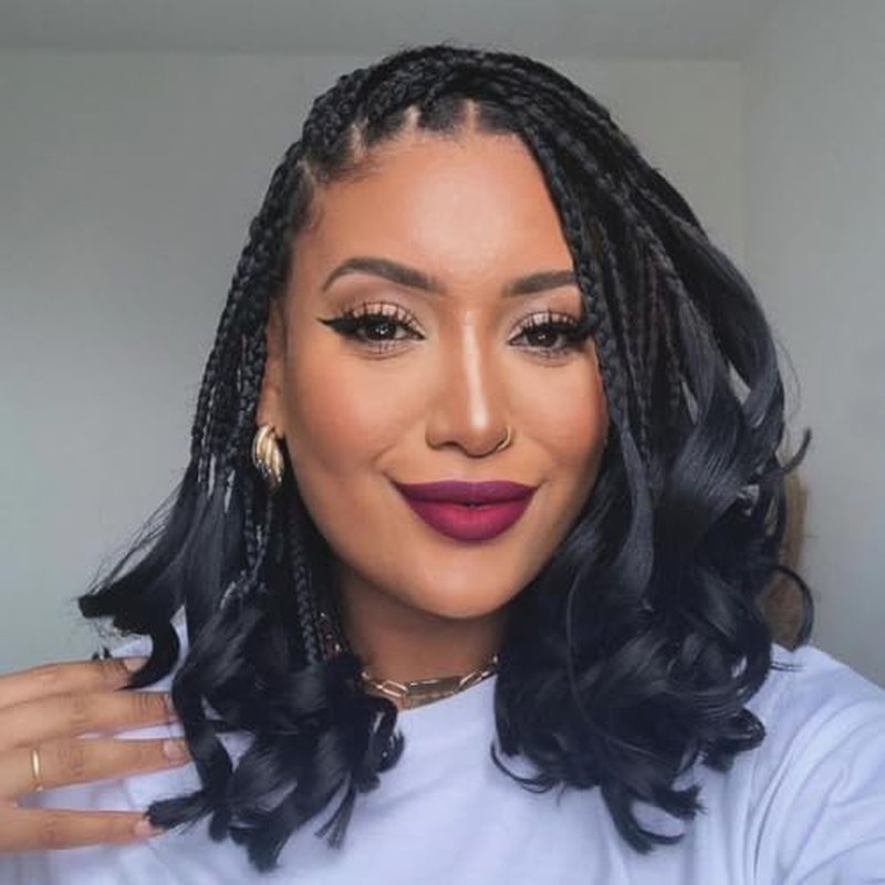 COOKOO 9 Packs (15 Strands/Pcs) Pre Looped French Curl Crochet Braids 8 Inch Natural Black French Curls Crochet Box Braid with Curly Ends Pre-braided Goddess Box Braids with Curly Ends for Women 1B#