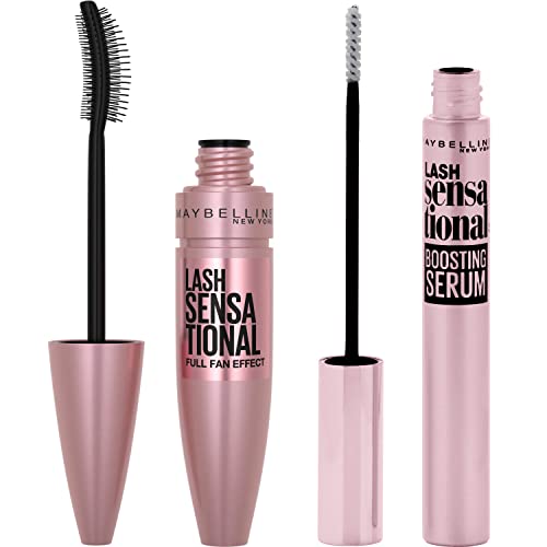 Maybelline Lash Sensational Washable Mascara + Boosting Eyelash Serum Bundle, Includes 1 Mascara in Blackest Black and 1 Lash Serum