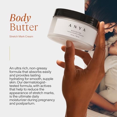 ANYA Body Butter, 5oz - Stretch mark repair and prevention lotion. Dermatologist-tested, Breastfeeding Safe ultra-rich cream, keeps skin hydrated postpartum. Essentials Gifts Baby Shower Gifts