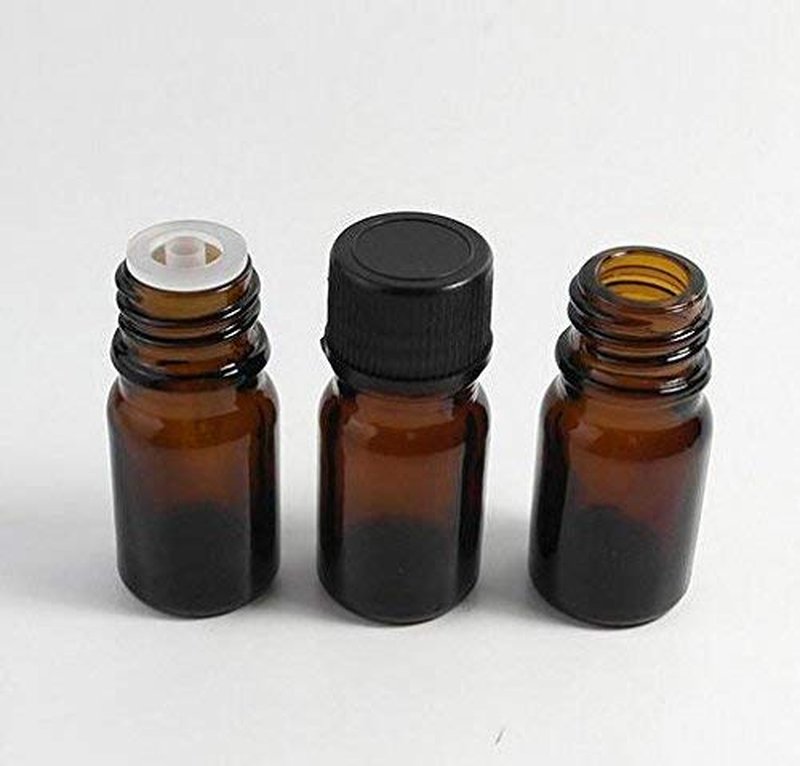 6Pcs Amber Glass Essential Oil Bottles with Orifice Reducer and Black Cap Empty Cosmetic Perfume Aromatherapy Storage Container Vial Pots Portable Refillable size 10ml/0.33oz