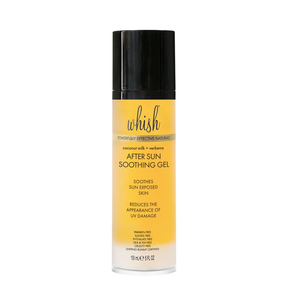 Whish Coconut Milk + Verbena After Sun Soothing Gel - Soothes Sun Exposed Skin, Reduces the Appearance of UV Damage, Moisturizes & Corrects with Aloe & Manuka Honey, 5 fl oz