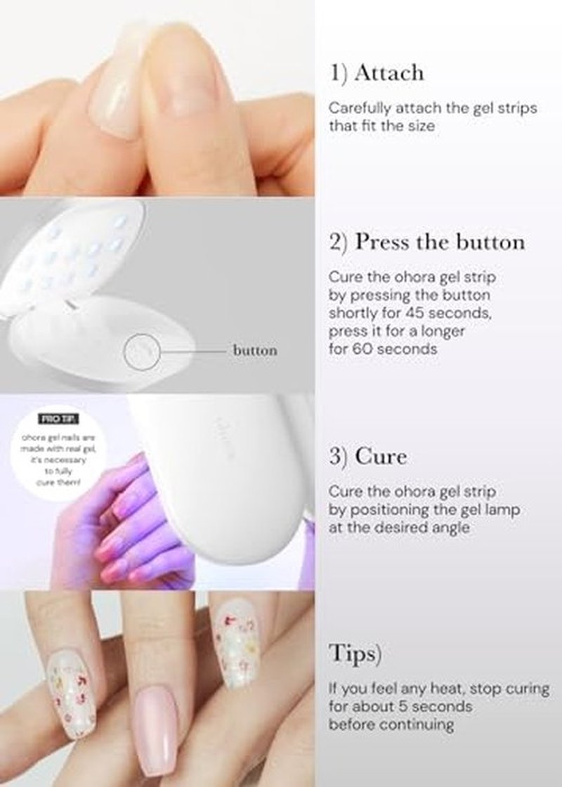 ohora UV/LED Gel Lamp for Gel Nail Strips - 6W Max, 2 Timers (45s / 60s), Portable Lamp for Curing Gel Nail Art, Gel Stickers and Strips, Gel Strips Only