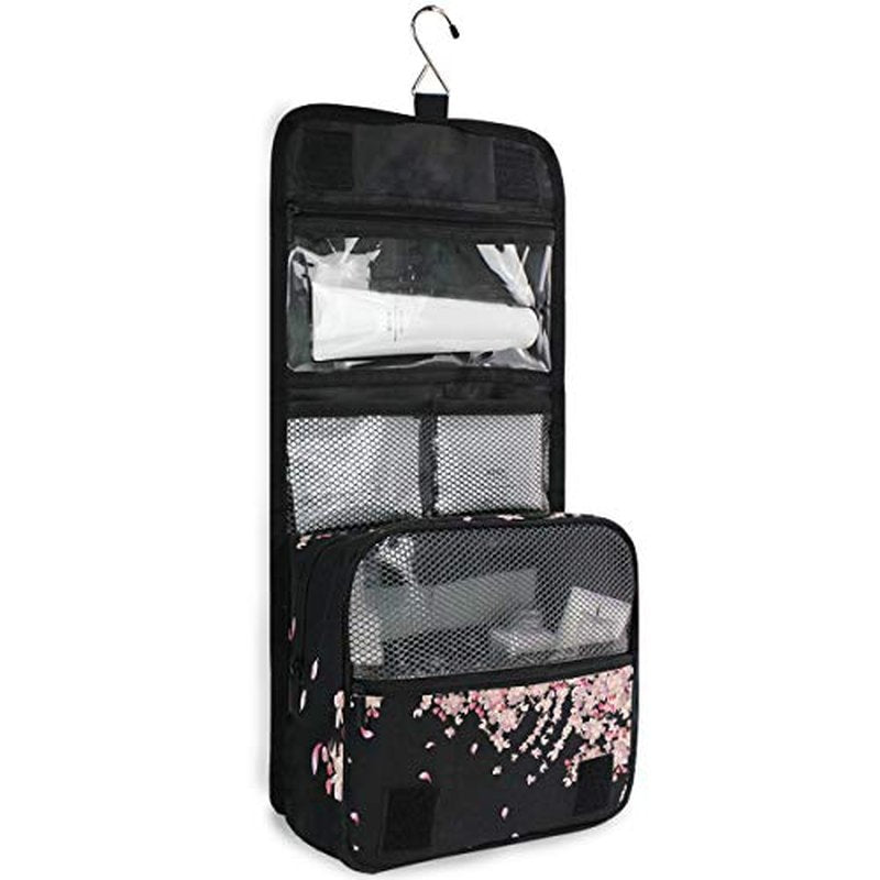 ALAZA Flying Plum Cherry Blossom Flowers Travel Toiletry Bag Hanging Multifunction Cosmetic Case Portable Makeup Pouch Organizer with Hook
