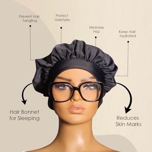 EARTWOEAR Bonnet, Hair Bonnet for Sleeping, Women Sleep Cap Hair Bonnet, Polyester/Lycra Blend Sleep Bonnet, Full Bonnet with Ear Slots (Black)