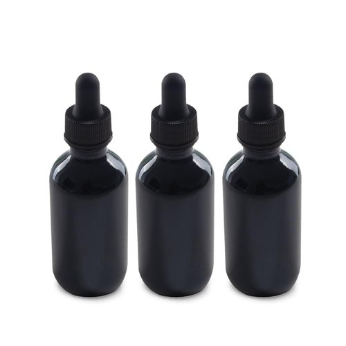 The Bottle Depot - 3 Pack - 2 oz Glass Bottle with Dropper - Black UV - 20-400 Neck Finish - Boston Round Bottles - Leakproof Essential Oils Bottles