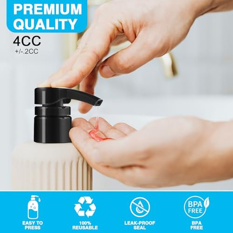 6 Pcs Pumps for Shampoo and Conditioner, Body Wash, Gel, Shampoo Pumps for 1 Liter 33.8 Oz Bottles Salon Conditioner Bottles, Black & White Shampoo Pump Bottle Dispenser, Liquid Pump Dispenser