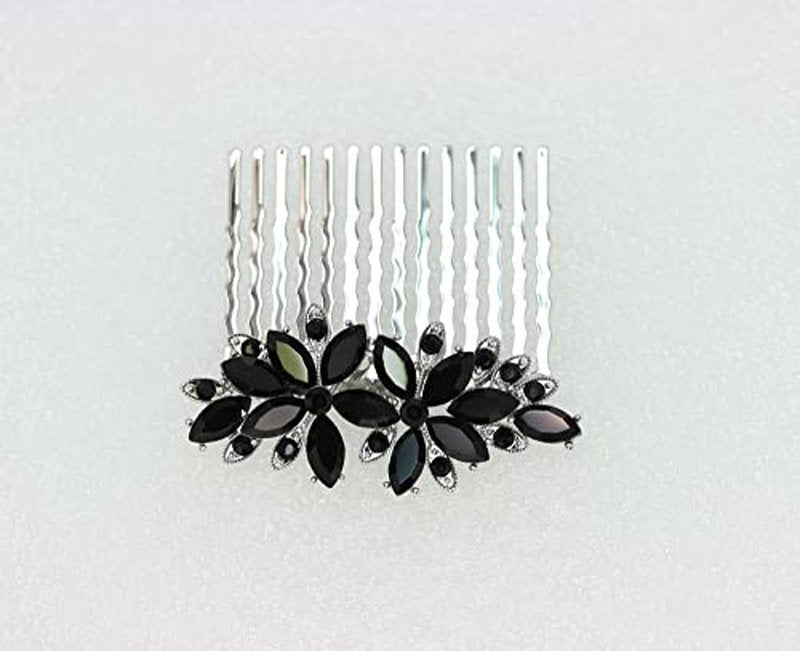 Faship Gorgeous Black Rhinestone Crystal Floral Hair Comb