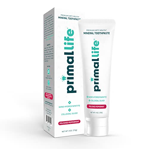 Primal Life Organics Premium Dirty Mouth Mineral Toothpaste - Nano-Hydroxyapatite, Colloidal Silver, Charcoal - Organic, All Natural Whitening Formula (Bubblegum Flavor, 4oz)