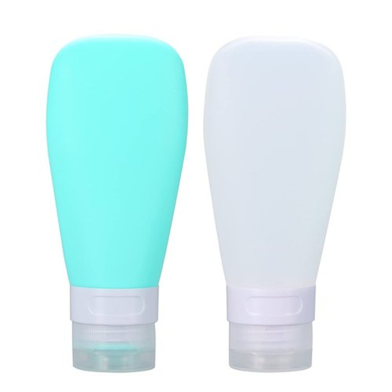 2 Pcs Silicone Travel Bottles,3oz Leak Proof Refillable Squeeze Containers with Transparent Carry Bag,Small Empty Travel Size Bottles for Shampoo,Conditioner,Lotion,Toiletries