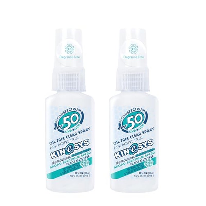 KINeSYS Fragrance Free Clear Spray Sunscreen for sensitive skin, SPF 30, Hypoallergenic, Broad Spectrum UVA/UVB protection for Body, Alcohol, PABA and Oxybenzone FREE, 170+ Sprays, 1 Fl Oz (Pack of 2)