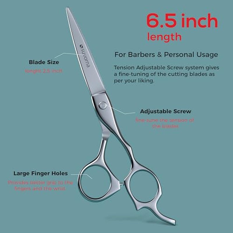 Suvorna 6.5" Hair Cutting Scissors for Professional, Barber & Hairdresser - Extremely Sharp Hair Shears for Cutting, Trimming, Grooming, Precision - Right Hand Hair Scissors for Men, Women, Adults.