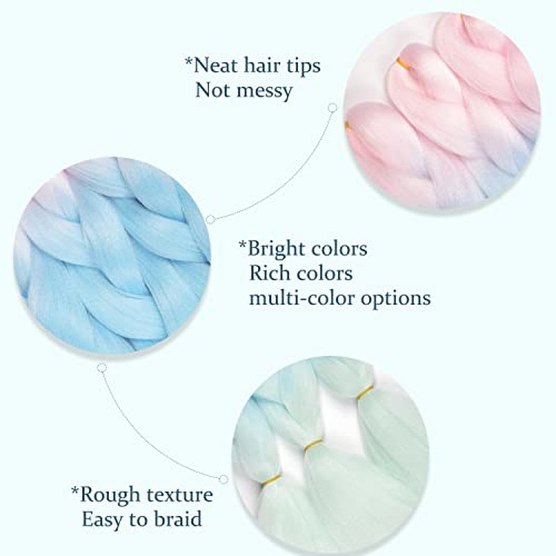 Black and White Braiding Hair Extensions White Jumbo Braiding Hair 24inch 6Packs Soft Synthetic Hair Extensions for Box Braids #Black-Grey-White