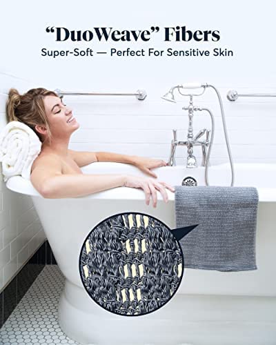 SUTERA - Exfoliating Shower Towel, Premium Japanese Scrub Wash Cloth, Deep Cleanse for Body Face, Microabrasion Duo Fibers Durable Quick Drying, Asian Spa Skin Care Bath Washclose, Extra Long Design