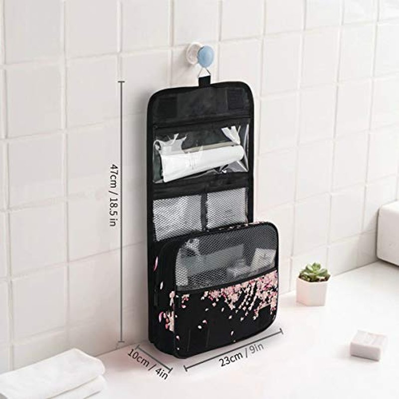 ALAZA Flying Plum Cherry Blossom Flowers Travel Toiletry Bag Hanging Multifunction Cosmetic Case Portable Makeup Pouch Organizer with Hook