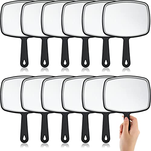 Geetery 12 Pcs Hand Mirror Handheld Cosmetic Mirror with Handle Makeup Mirror Wall Mount for Bathroom Home Barber Salon Travel Portable Beauty School Gift for Women Student 6.69 x 9.45 Inch (Black)