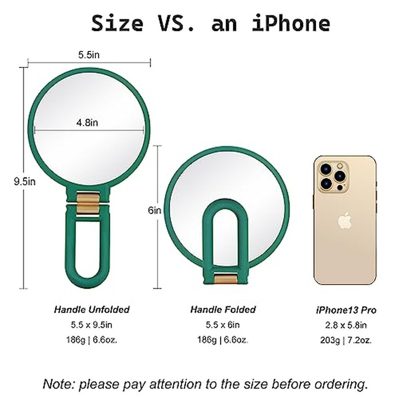 Sifolo 30x Magnifying Mirror, Travel Hand Mirrors with Handle - Double Side Handheld Mirror with 1X 30X Magnification & Adjustable Handle/Stand, Hand Held Foldable Travel Mirror for Makeup(Army Green)