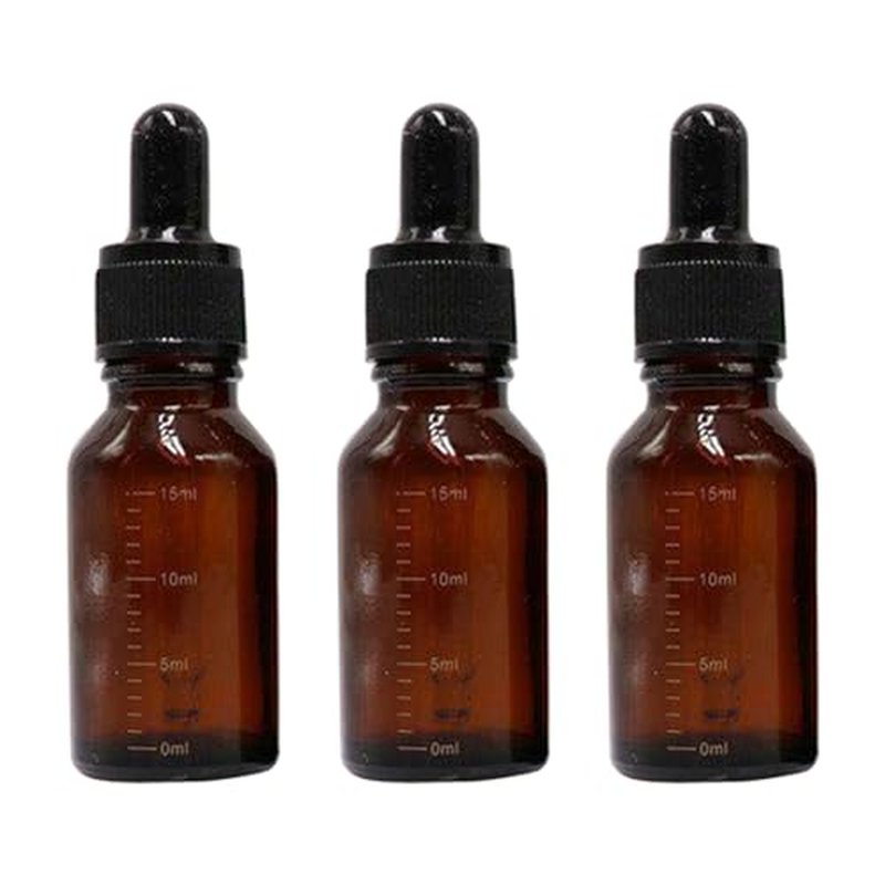 Happyupcity 3Pcs 15ml/0.5oz Empty Refillable Amber Glass Dropper Bottles with Scale Dropper Essential Oil Bottles Sample Vials Travel Liquid Dispenser Container for Perfume Cosmetic