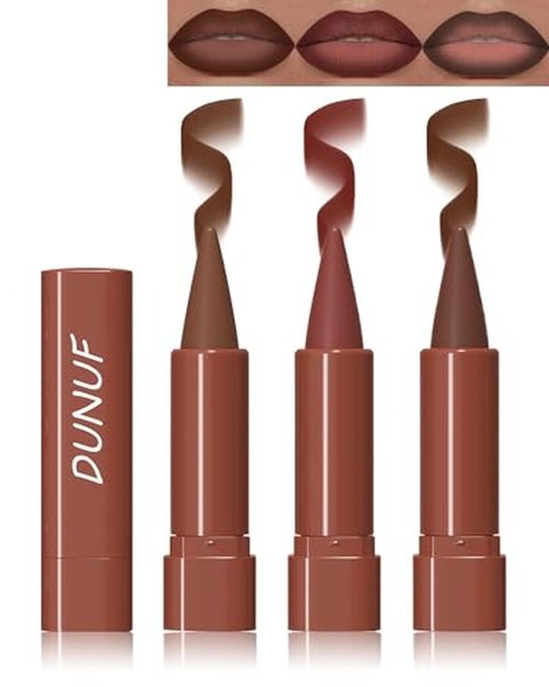 3 Colors 2 in 1 Lip Liner Lipstick Set, Gradient Matte Nude Dark Brown Red Lip Liner Velvet Plumping Lip Pencil, Women High Pigmented Long Lasting Lip Crayon Makeup for Gradual Ombre Effect,01+03+05