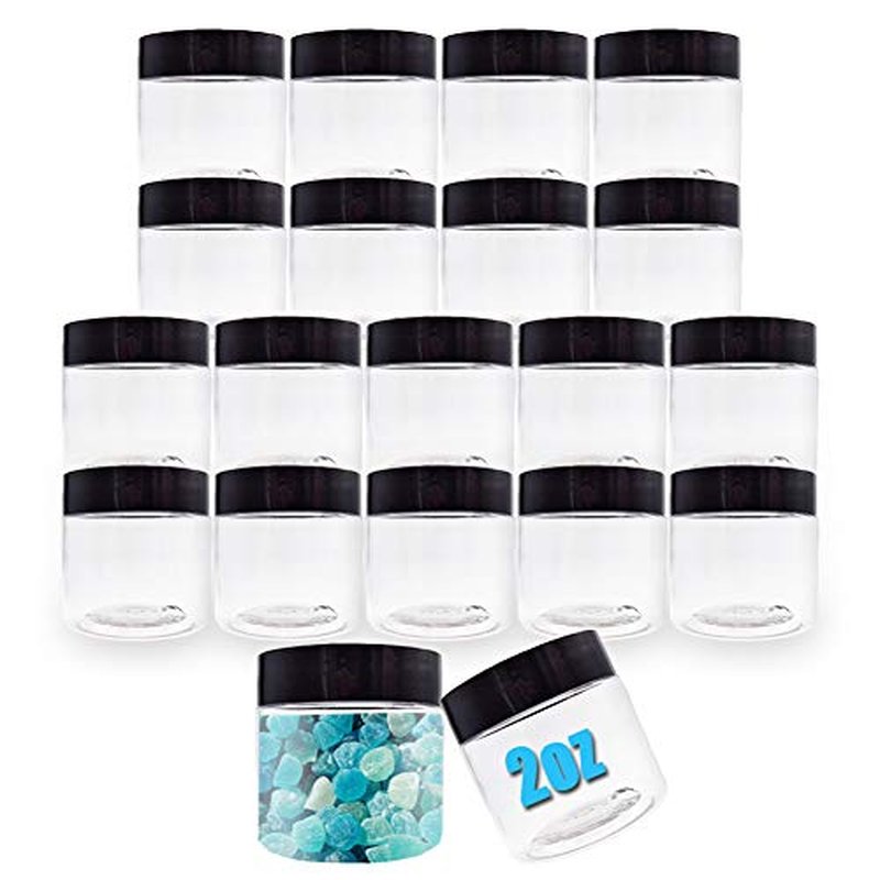 20PCS 2 oz Clear Plastic Round Slime Containers,Clear Slime Container with Black Lids,Empty Plastic Storage Jars for Slime,Cosmetic,Cream,Paint,Jewelry