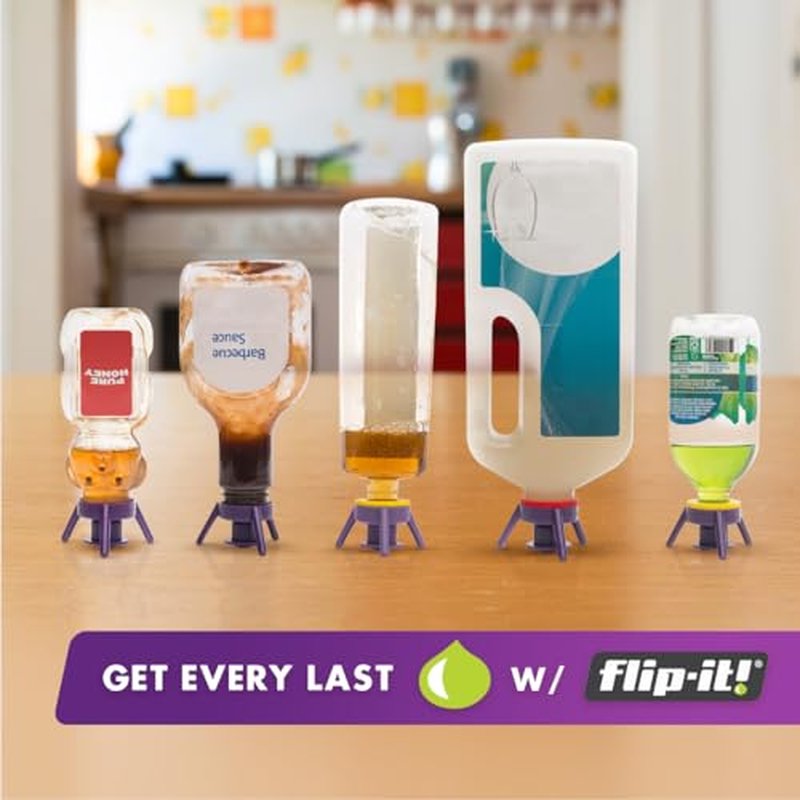 Flip-It! 1-Pack Bottle Emptying Kit – Gadget Gifts & Unique Xmas Gifts – No More Wasted Product – Fits Most Plastic Bottles – Stocking Stuffer Gift Idea – 1 Base Cap, 3 Adapters – Bright Color Edition