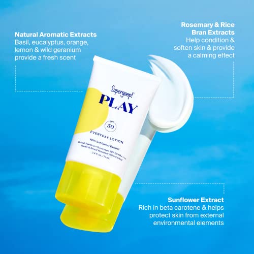 Supergoop! PLAY Everyday Lotion SPF 50 - Broad Spectrum Body & Face Sunscreen for Sensitive Skin - Great for Active Days - Fast Absorbing, Water & Sweat Resistant - 2.4 fl oz