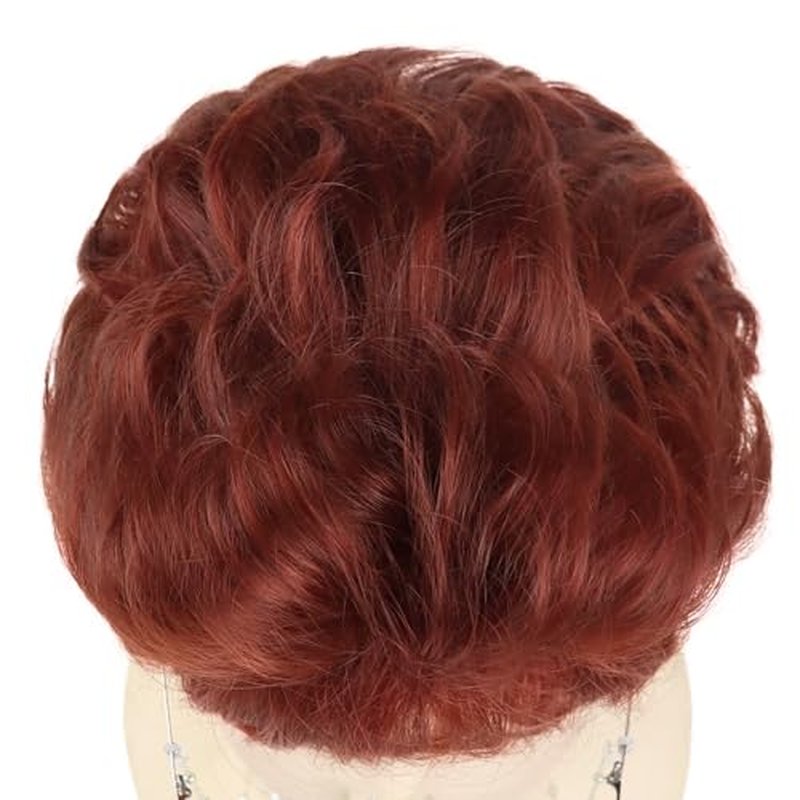 GNIMEGIL Auburn Short Curly Old Lady Wig Set Synthetic Hair Grandma Wig Red Brown Halloween Costume Granny Mommy Outfits White Women Wig with Glasses, Necklace & Chain for Older Ladies
