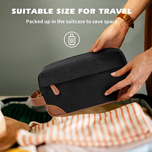 Vorspack Large Toiletry Bag Hanging Dopp Kit for Men Water Resistant Canvas Shaving Bag with Large Capacity for Travel- Black