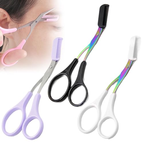Eyebrow Trimmer Scissors for Women, 2025 New Eyebrow Scissors with Comb, Non-Slip Eyebrow Cutter Hair Removal Eyebrow Scissors Makeup Tool for Men Women (3 Colors)