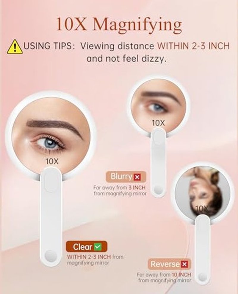 FASCINATE Handheld Mirror with Lights, Perfect for Travel, Compact, Pocket, Purse, Folding
