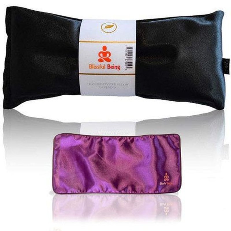 Blissful Being Lavender Eye Pillow with Purple Satin Cover- Hot or Cold Aromatherapy Eye Pillow perfect for Naps, Yoga, Relaxation - Natural Relaxation (Onyx with purple cover bundle)
