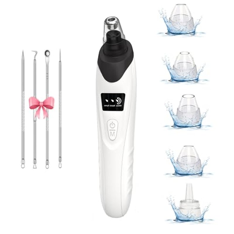 2024 Blackhead Remover Pore Vacuum,Facial Pore Cleaner-5 Suction Power,5 Probes,USB Rechargeable Blackhead Vacuum Kit Electric Acne Extractor Tool for Adult (Black)