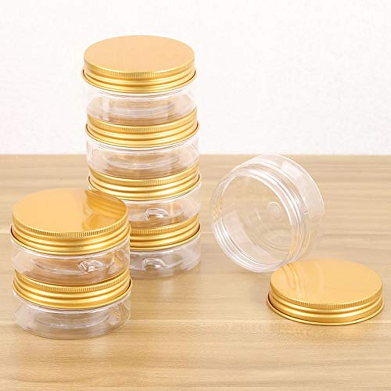 Tecbeauty 12-Pack 180ml Clear Plastic Jars with Lids Refillable Empty Round Containers for Beauty Product, Cream, Lotion, Slime, Gold
