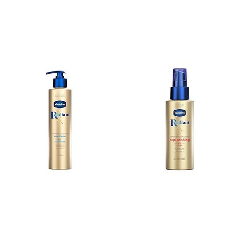 Vaseline Radiant X Even Tone Body Lotion 11 oz & Replenishing Body Oil 3.7 oz Bundle