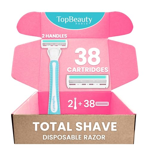 TopBeauty Paris Slim Razors for Women - Manual Razor with Refills (Handle + 18 Replaceable Cartridges) - 3-Blades Technology - Beautiful Price - Bikini Razor - Soft Shave & Loving Care