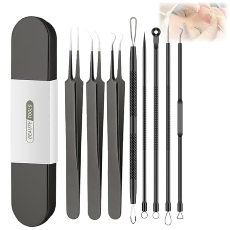 xwxwseui Usiveinborn Blackhead Remover Upgraded, Usiveinborn Blackhead Tweezers, Professional Upgraded Facial Blackhead Remover Tweezers, Blackhead Remover Tools Sets (A2-Green-8pcs)