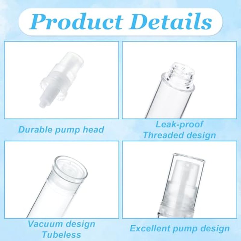 Giantree 6 Pcs 5ml Vacuum Lotion Bottles, Mini Pump Bottle Airless Travel Bottles, Clear Airless Pump Bottles Refillable Lotion Pump Bottles Containers Foundation Toiletries Vacuum Container(5ML)